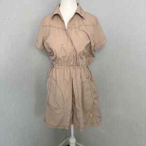 Indyeva Womens LG Bge Short Sleeve Button Up Utility Romper Jumpsuit Skort